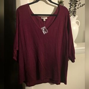 Roz & Ali Women's V-Neck Long Sleeve Top in Plum Wine